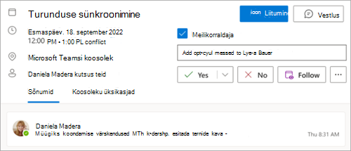 Screenshot showing option to Follow a meeting
