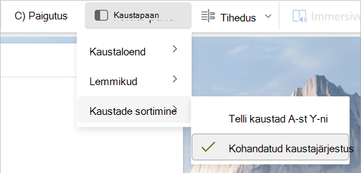 Kaustapaani valimine, kaustade sortimine, kohandatud kaustajärjestus