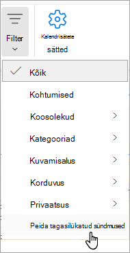 Screenshot of Filter in Calendar showing Hide declined events from the dropdown