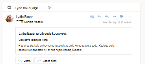 Screenshot showing email response that attendee is following the meeting
