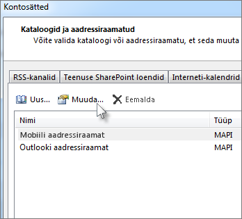 Soovitud aadressiraamatu ja seejärel käsu Muuda klõpsamine