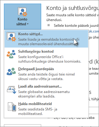Klõpsake nuppu Failikonto > sätted > Kontosätted