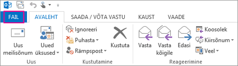 Selline näeb välja Outlooki töölauarakenduse menüülint.