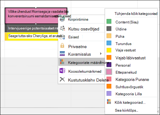 Võite paremklõpsata kohtumist ja määrata kategooria.