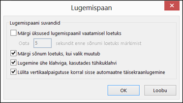 Saate muuta lugemispaani suvandeid.
