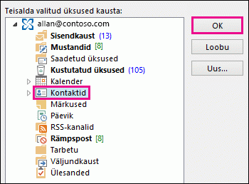 Kontakti teisaldamine kausta Kontaktid