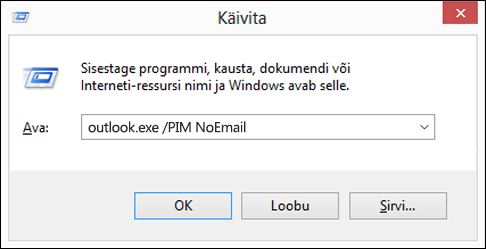 Dialoogiboksi Käivita abil meilisõnumiteta profiili loomine