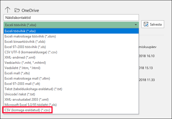Exceli faili salvestamine CSV-failina.