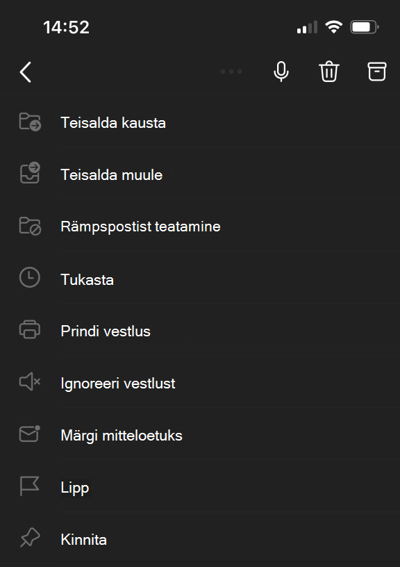 Ellipse menu at the top of the screen for Outlook Mobile
