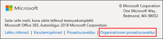 Office 365 Groups külalissoovituse sõnumi jalus