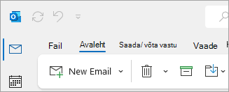 Kuvatõmmis Klassikalisest Outlooki lindist, mis sisaldab menüüsuvandites menüüd Fail.