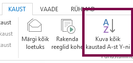 Kaustade tähestikuliseks järjestamiseks klõpsake käsku Kuva kõik kaustad A-st Y-ni.