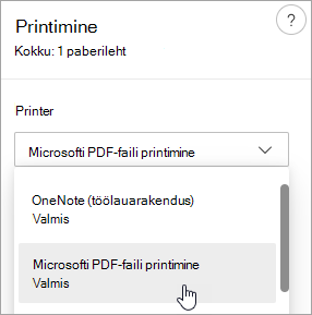 Screenshot showing Microsoft Print to PDF selection