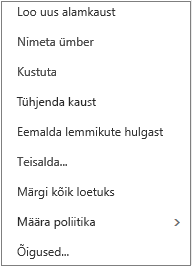 Erakausta paremklõpsamisel kuvatav kontekstimenüü või kiirmenüü