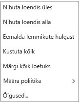 Kuvatõmmis, millel on kujutatud kontekstimenüü või kiirmenüü, mis kuvatakse sisendkausta Meil paremklõpsamisel.