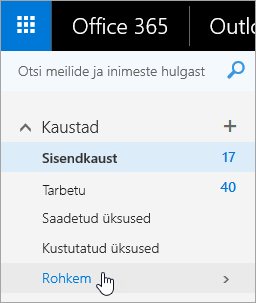 Kuvatõmmis kursorist, mis liigub Outlooki veebirakendus navigeerimispaanil nupule Rohkem.