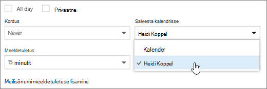 Kuvatõmmis menüüst „Salvesta kalendrisse“.