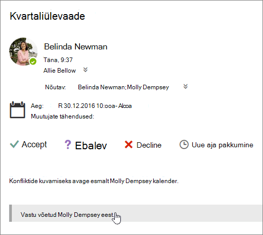 Kuvatõmmis ühiskalendrisse saadetud koosolekukutsest.