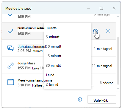 Meeldetuletuste seadmine Outlookis kaheksas kuvatõmmis