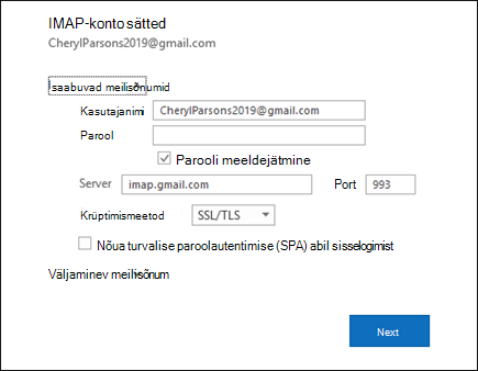 Kasutajanime, parooli ja serverisätete muutmiseks valige Serveri sätted.