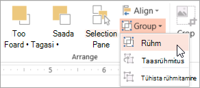 Group command in the PowerPoint Arrange group