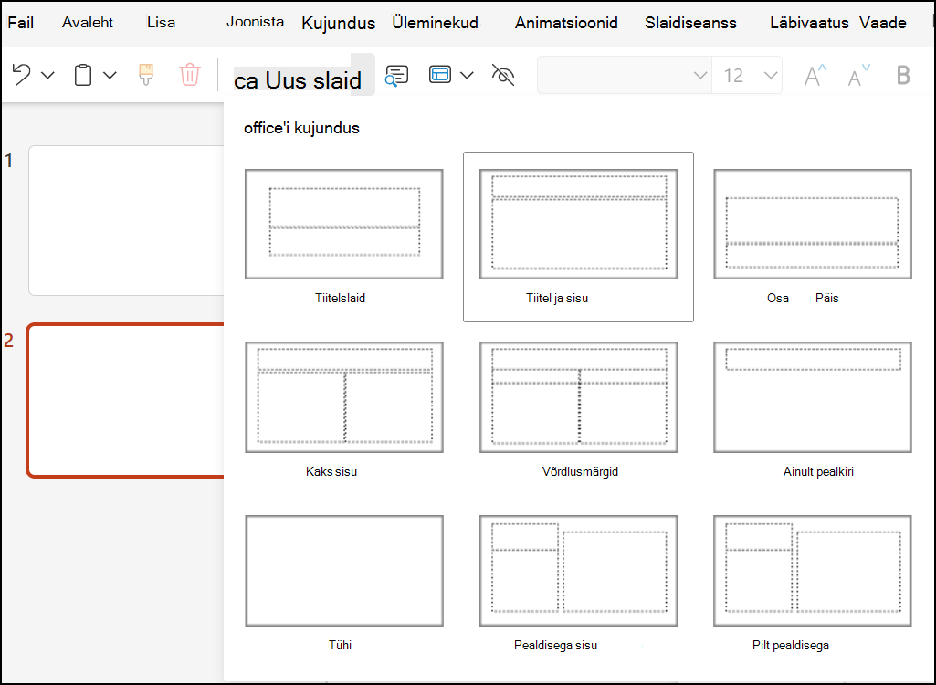 PowerPointi slaidipaigutused