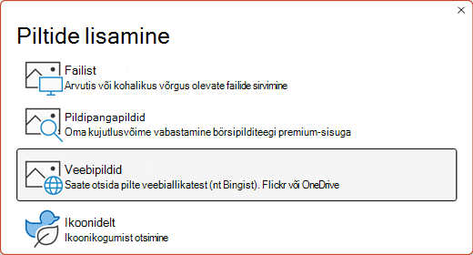 Dialoogiboks Piltide lisamine.