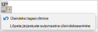Kuvab järjestuste automaatse ülaindeksimise peatamise suvandi