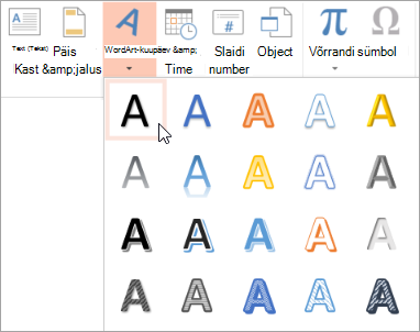 WordArt-laadi valimine menüüs Lisa