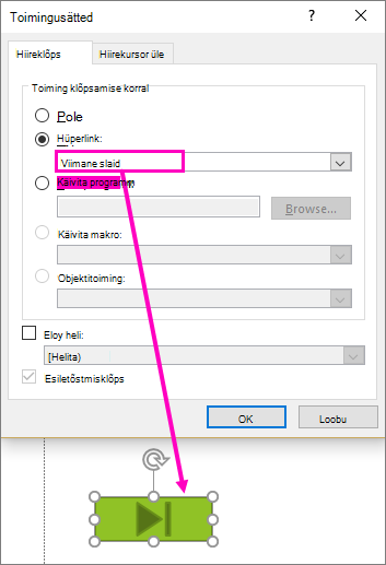 PowerPointi toimingunuppude häälestamise dialoogiboksi pilt