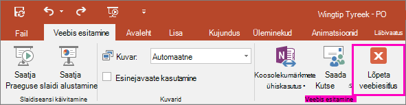PowerPointi veebiesituse lõpetamise nupu pilt