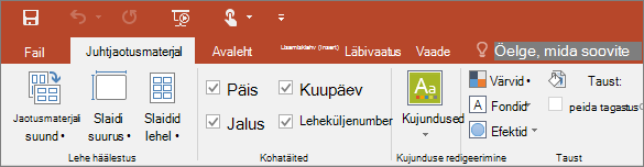 Näitab juhtjaotusmaterjal menüülinti PowerPointis