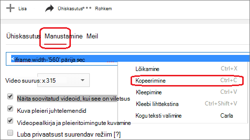 iFrame’i manustamiskoodi kopeerimine