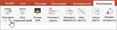 Slaidiseansi esitamise nupp algusest