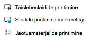 Prindivalikute menüü.