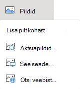 Valige lindimenüüs Lisa nupp Pildid ja seejärel valige menüüst soovitud pilditüüp.