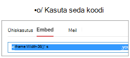 Õigesti töötamiseks peab video manustamiseks kasutatav kood algama iFrame'iga või <objektiga.
