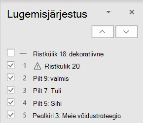 Kuvatõmmis lugemisjärjestuse paanist.