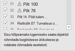 Kuvatõmmis, mis kujutab näpunäidet lugemisjärjestuse paani allservas.
