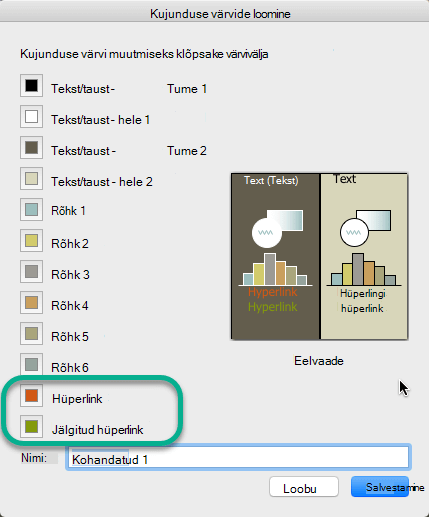 Hüperlinkide ja jälgitud hüperlinkide värvide valimine