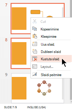 Paremklõpsake slaidi ja valige Kustuta slaid.