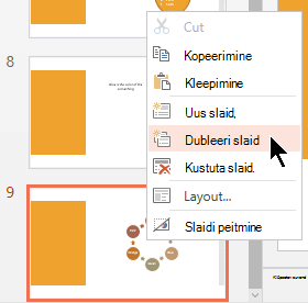 Paremklõpsake slaidi ja valige Dubleeri slaid.