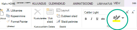 Nupp Tekstimarker asub PowerPoint Online'i lindi menüüs Avaleht