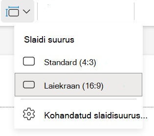 Slaidisuuruse suvandite kuvatõmmis