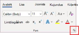 Dialoogiboksi Font käiviti