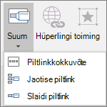 Kuvab erinevat tüüpi piltlinke, mida saab valida, kui avate käsu Lisa > piltlink: piltlinkkokkuvõte, slaidi piltlink ja jaotise piltlink.