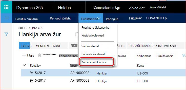 Sellel pildil on kujutatud krediidi arveldamise funktsiooni leidmine.