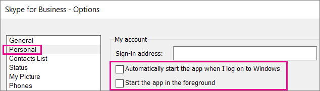 Valige Isiklik ja tühistage automaatselt käivitumise suvandid.