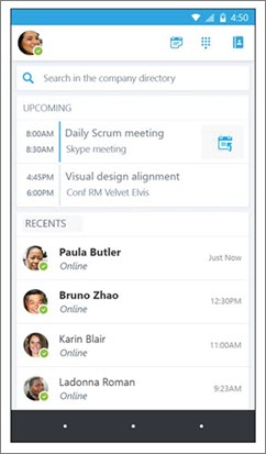 Skype'i ärirakenduse Androidi versioon avakuva