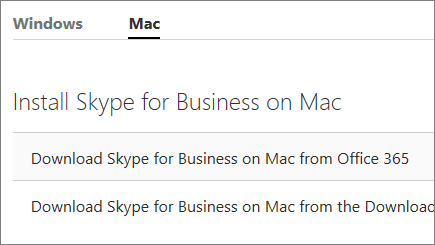 Kuvatõmmis lehest Skype'i ärirakendus installimine Mac-arvutisse support.office.com.
